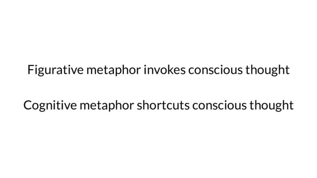 Figurative metaphor invokes conscious thought
Cognitive metaphor shortcuts conscious thought
