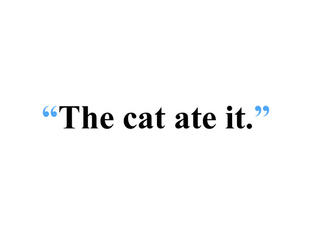 “The cat ate it.”
