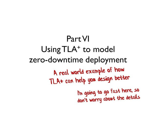 Part VI
Using TLA+ to model
zero-downtime deployment

