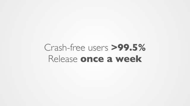 Crash-free users >99.5%
Release once a week

