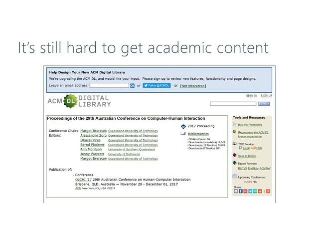 It’s still hard to get academic content
