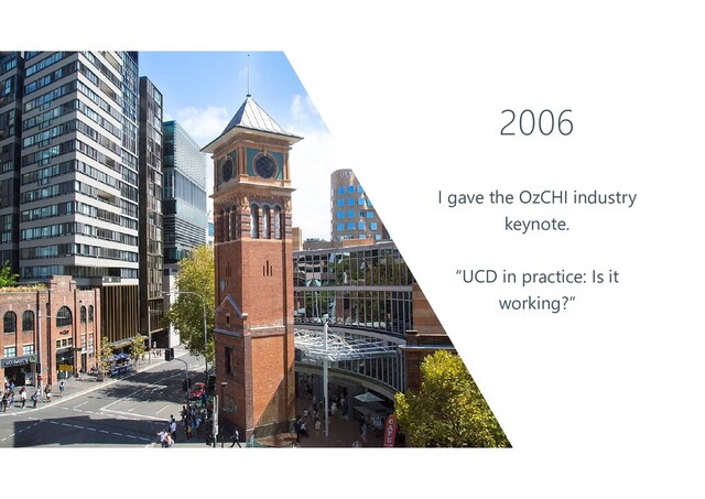 2006
I gave the OzCHI industry
keynote.
“UCD in practice: Is it
working?”
