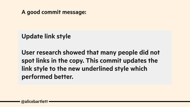 Update link style
User research showed that many people did not
spot links in the copy. This commit updates the
link style to the new underlined style which
performed better.
@alicebartlett
A good commit message:
