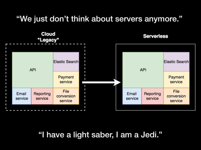 “We just don’t think about servers anymore.”
“I have a light saber, I am a Jedi.”
