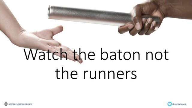 Watch the baton not
the runners
@asciamanna
anthonysciamanna.com
