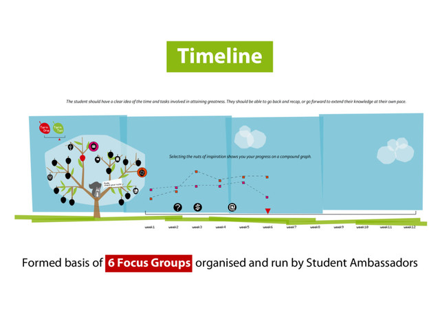 Timeline
Formed basis of 6 Focus Groups organised and run by Student Ambassadors
