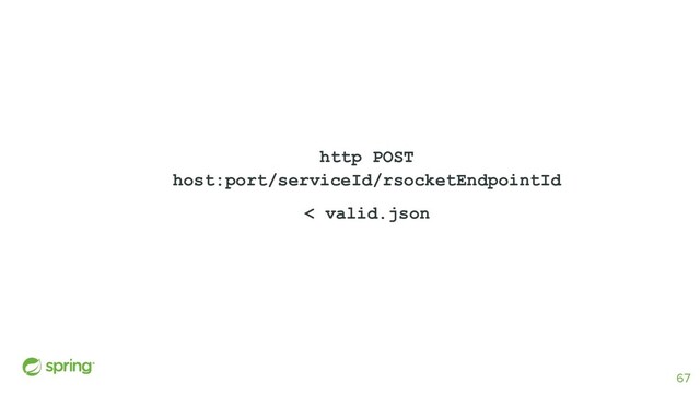 http POST
host:port/serviceId/rsocketEndpointId
< valid.json
67
