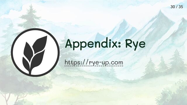 Appendix: Rye
https://rye-up.com
30 / 35
