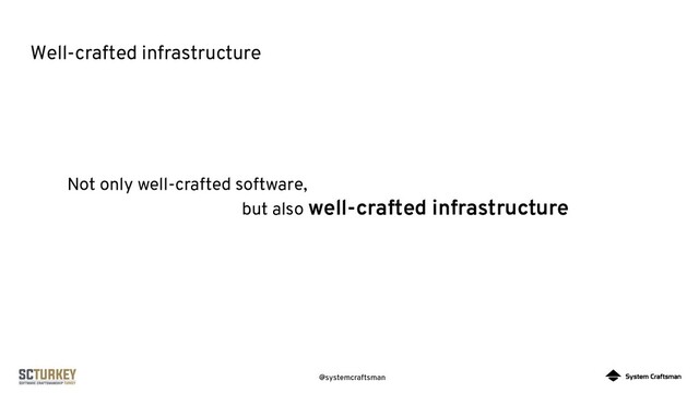 @systemcraftsman
Well-crafted infrastructure
Not only well-crafted software,
but also well-crafted infrastructure
