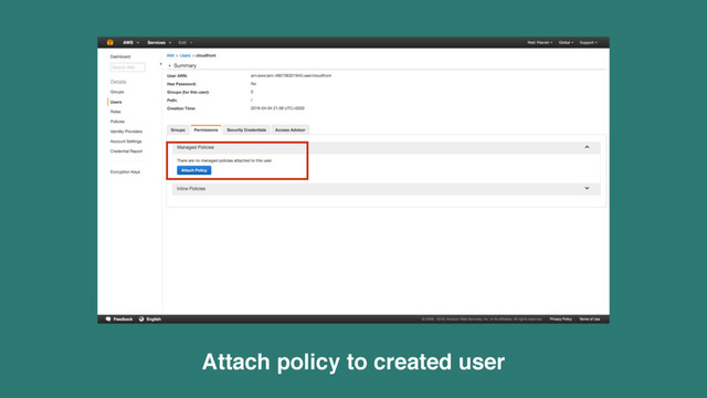Attach policy to created user
