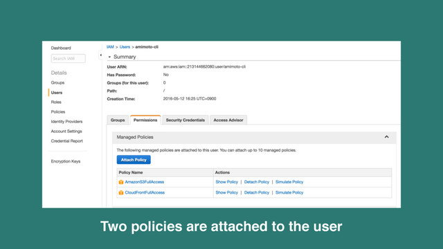 Two policies are attached to the user
