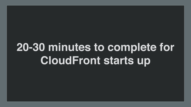 20-30 minutes to complete for  
CloudFront starts up
