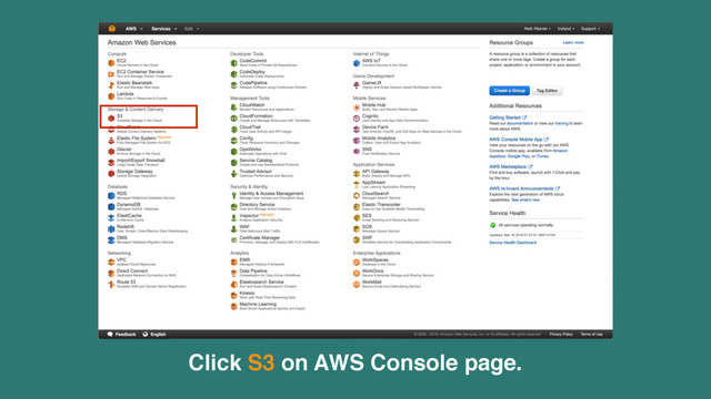 Click S3 on AWS Console page.

