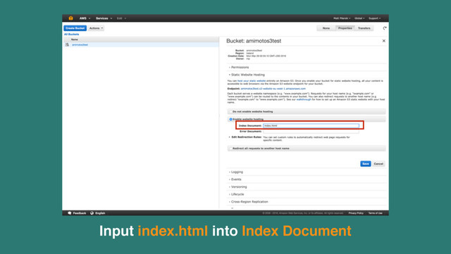 Input index.html into Index Document
