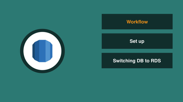Switching DB to RDS
Workﬂow
Set up

