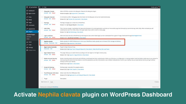 Activate Nephila clavata plugin on WordPress Dashboard
