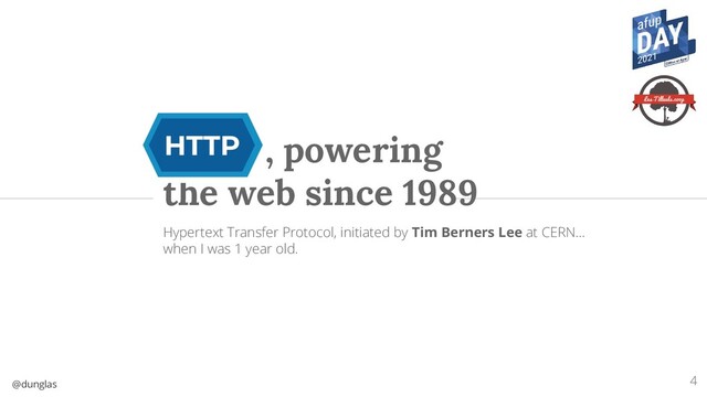 @dunglas
, powering
the web since 1989
Hypertext Transfer Protocol, initiated by Tim Berners Lee at CERN…
when I was 1 year old.
4
