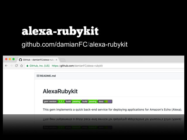 alexa-rubykit
github.com/damianFC/alexa-rubykit
