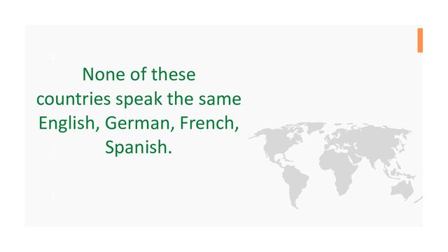 1
3
None of these
countries speak the same
English, German, French,
Spanish.
4
