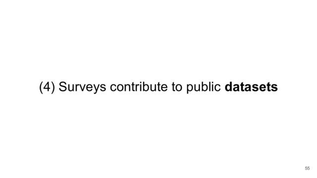(4) Surveys contribute to public datasets
55
