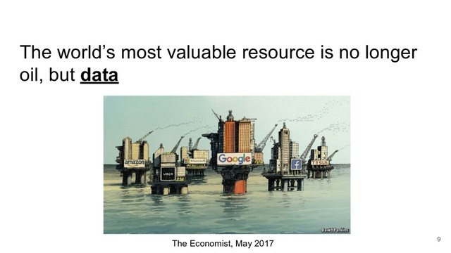 The world’s most valuable resource is no longer
oil, but data
9
The Economist, May 2017
