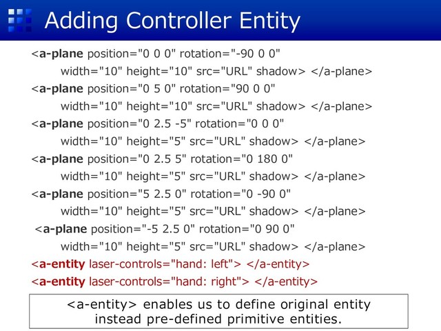 Adding Controller Entity
 
 
 
 
 
 
 
 
 enables us to define original entity
instead pre-defined primitive entities.
