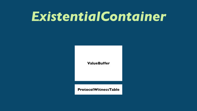 ExistentialContainer
ValueBuffer
ProtocolWitnessTable

