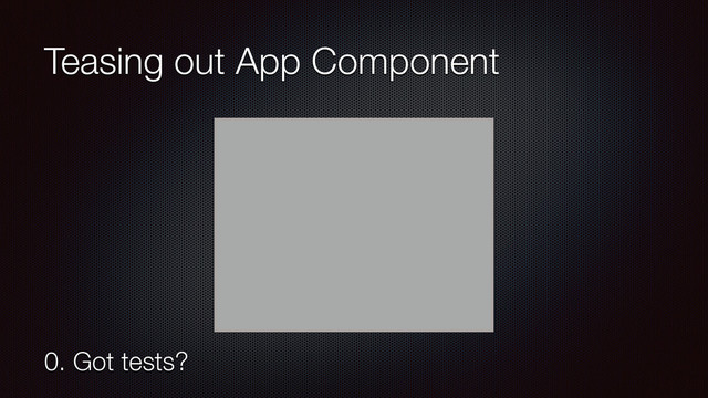 Teasing out App Component
0. Got tests?
