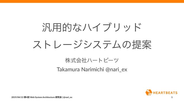 ൚༻తͳϋΠϒϦου
ετϨʔδγεςϜͷఏҊ
גࣜձࣾϋʔτϏʔπ
Takamura Narimichi @nari_ex
2019/04/13 ୈ4ճ Web System Architecture ݚڀձ | @nari_ex 1
