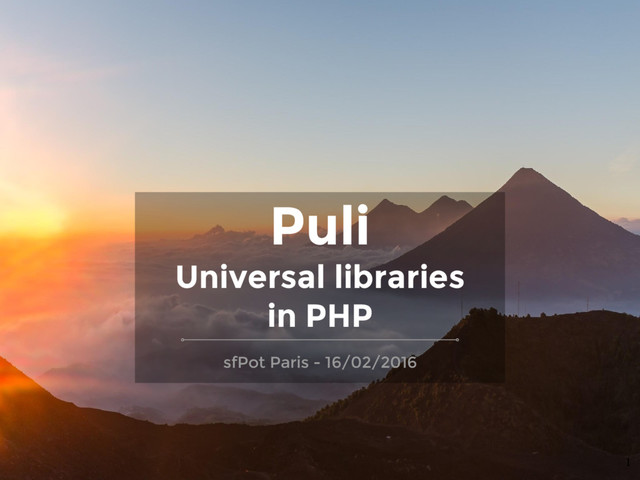 Puli
Universal libraries
in PHP
sfPot Paris - 16/02/2016
1
