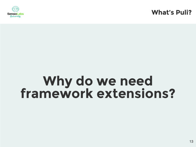 What’s Puli?
Why do we need
framework extensions?

