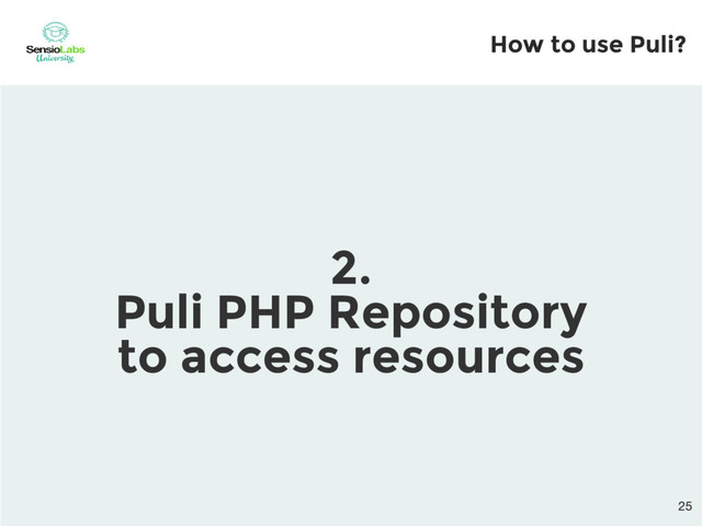 How to use Puli?
2.
Puli PHP Repository
to access resources

