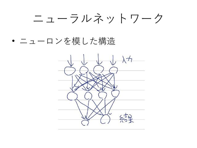 ニューラルネットワーク
• ニューロンを模した構造

