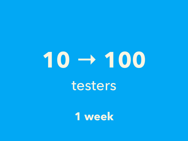 1 week
10 → 100
testers
