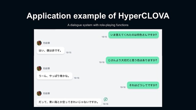 Application example of HyperCLOVA
A dialogue system with role-playing functions

