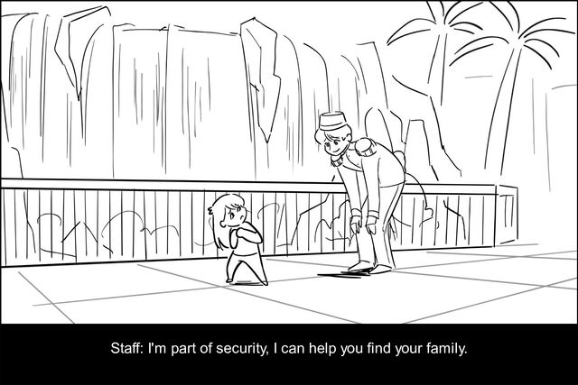 Dialog
Staff: I'm part of security, I can help you find your family.
