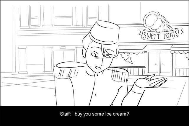 Dialog
Staff: I buy you some ice cream?
