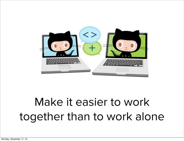 Make it easier to work
together than to work alone
Monday, December 17, 12
