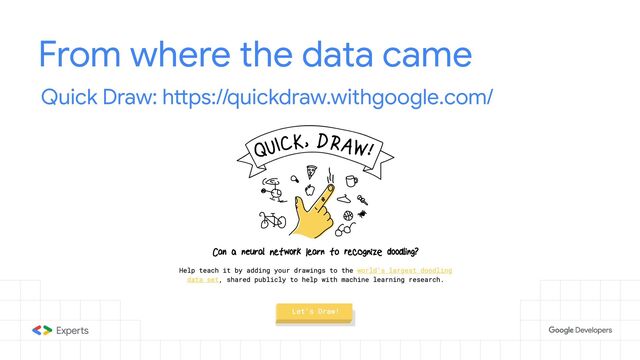 From where the data came
Quick Draw: https://quickdraw.withgoogle.com/

