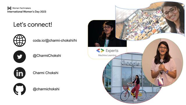 Let's connect!
@CharmiChokshi
Charmi Chokshi
@charmichokshi
coda.io/@charmi-chokshi/hi
