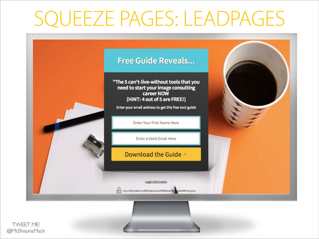 SQUEEZE PAGES: LEADPAGES
TWEET ME!	

@MsShaunaMack
