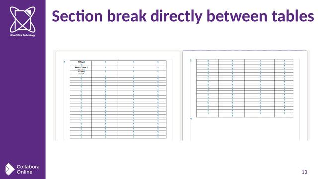 13
Section break directly between tables
