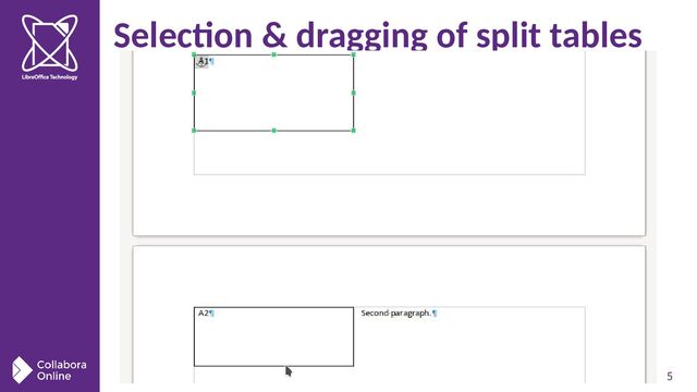 5
Selection & dragging of split tables
