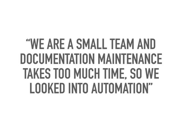 “WE ARE A SMALL TEAM AND
DOCUMENTATION MAINTENANCE
TAKES TOO MUCH TIME, SO WE
LOOKED INTO AUTOMATION”
