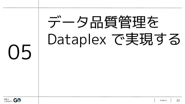 © GO Inc.
データ品質管理を
Dataplex で実現する
22
05
