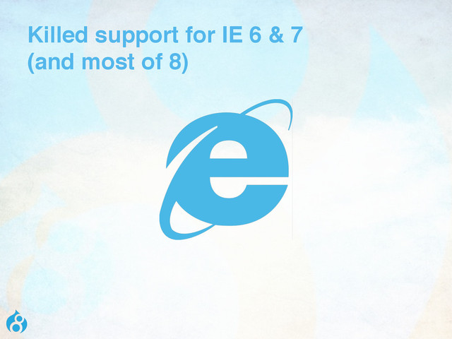 Killed support for IE 6 & 7  
(and most of 8)
