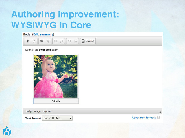 Authoring improvement:  
WYSIWYG in Core
