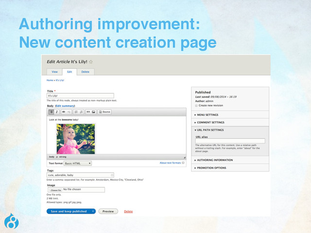 Authoring improvement: 
New content creation page
