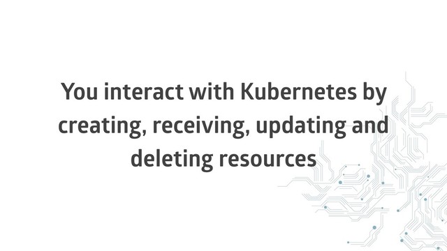 You interact with Kubernetes by
creating, receiving, updating and
deleting resources
