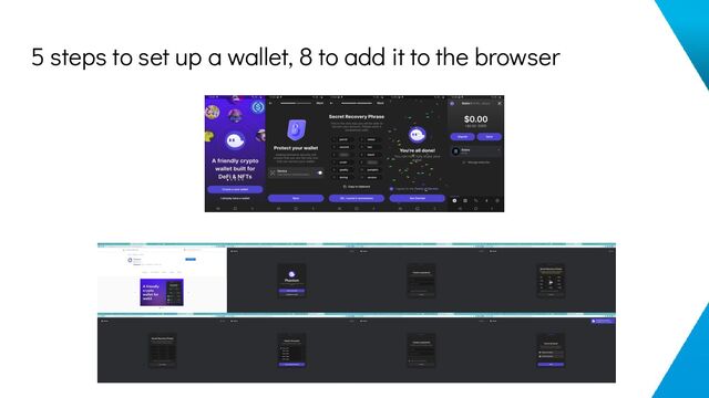 5 steps to set up a wallet, 8 to add it to the browser
